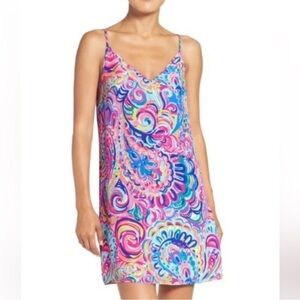 Lilly Pulitzer Lela Psychedelic Sunshine Silk Slip Double V-Neck Dress Small